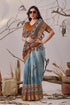 Sky Blue Linen Cotton Party Wear Saree With Blouse - Back View | Samyak Fashion