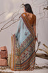 Sky Blue Linen Cotton Party Wear Saree With Blouse - Close-up View | Samyak Fashion