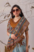 Sky Blue Linen Cotton Party Wear Saree With Blouse - Full View | Samyak Fashion