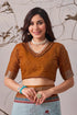 Sky Blue Linen Cotton Party Wear Saree With Blouse - Styled View | Samyak Fashion