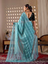 Sky Blue Monsoon Georgette Silk Party Wear Saree With Blouse - Close-up View | Samyak Fashion