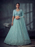 Sky Blue Net Lehenga Choli - Front View | Samyak Fashion