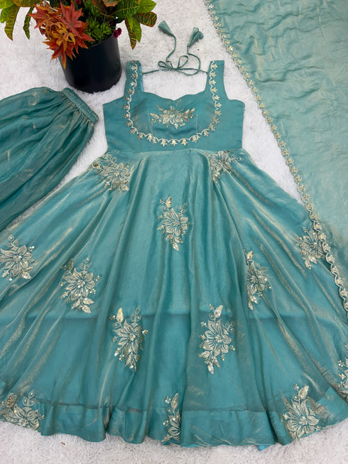 Sky Blue Pure Fendy Silk Elegant Salwar Suit - Detail View | Samyak Fashion