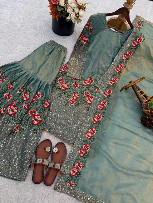 Sky Blue Pure Fendy Silk Elegant Salwar Suit - Detail View | Samyak Fashion