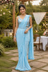 Sky Blue Real Premium Lycra Saree With Blouse - Front View | Samyak Fashion