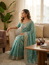 Sky Blue Soft Nc Vichitra Party Wear Saree With Blouse - Side View | Samyak Fashion