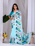 Sky Blue Soft Satin Georgette Saree With Blouse - Front View | Samyak Fashion