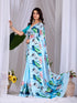 Sky Blue Soft Satin Georgette Saree With Blouse - Side View | Samyak Fashion
