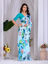 Sky Blue Soft Satin Georgette Saree With Blouse - Detail View | Samyak Fashion