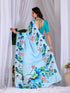 Sky Blue Soft Satin Georgette Saree With Blouse - Close-up View | Samyak Fashion