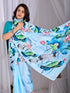 Sky Blue Soft Satin Georgette Saree With Blouse - Full View | Samyak Fashion