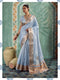 Sky Blue Tissue Cotton Party Wear Saree With Blouse - Front View | Samyak Fashion