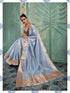Sky Blue Tissue Cotton Party Wear Saree With Blouse - Back View | Samyak Fashion