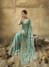 Sky Blue Velvet Satin Party Wear Saree With Blouse - Back View | Samyak Fashion