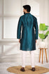 Teal Art Silk Mens Kurta With Payjama - Back View | Samyak Fashion