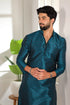 Teal Art Silk Mens Kurta With Payjama - Side View | Samyak Fashion