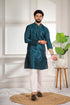Teal Art Silk Mens Kurta With Payjama - Close-up View | Samyak Fashion