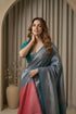 Teal Blue Art Silk Saree With Blouse - Side View | Samyak Fashion