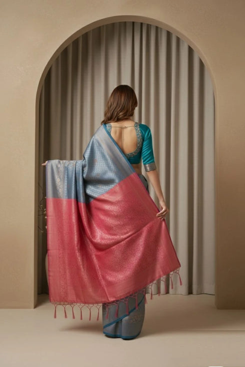 Teal Blue Art Silk Saree With Blouse - Close-up View | Samyak Fashion