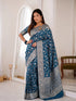 Teal Blue Banarasi Soft Silk Party Wear Saree With Blouse - Front View | Samyak Fashion