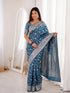 Teal Blue Banarasi Soft Silk Party Wear Saree With Blouse - Back View | Samyak Fashion