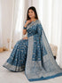 Teal Blue Banarasi Soft Silk Party Wear Saree With Blouse - Side View | Samyak Fashion
