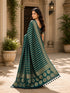 Teal Blue Georgette Saree With Blouse - Back View | Samyak Fashion