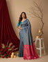 Teal Blue/pink Art Silk Saree With Blouse - Front View | Samyak Fashion