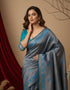 Teal Blue/pink Art Silk Saree With Blouse - Side View | Samyak Fashion