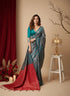 Teal Blue/red Art Silk Saree With Blouse - Detail View | Samyak Fashion