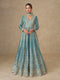 Teal Chinon Gown With Dupatta With Dupatta - Front View | Samyak Fashion