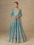 Teal Chinon Gown With Dupatta With Dupatta - Front View | Samyak Fashion