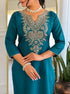 Teal Cotton Blend Salwar Suit - Full View | Samyak Fashion