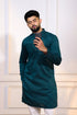 Teal Cotton Mens Kurta With Payjama - Side View | Samyak Fashion