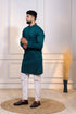 Teal Cotton Mens Kurta With Payjama - Detail View | Samyak Fashion