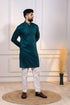 Teal Cotton Mens Kurta With Payjama - Close-up View | Samyak Fashion