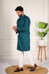 Teal Cotton Mens Kurta With Payjama - Detail View | Samyak Fashion