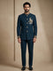 Teal Doniar Satin Mens Men's Jodhpuri - Front View | Samyak Fashion