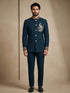 Teal Doniar Satin Mens Men's Jodhpuri - Front View | Samyak Fashion