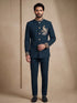 Teal Doniar Satin Mens Men's Jodhpuri - Back View | Samyak Fashion