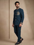Teal Doniar Satin Mens Men's Jodhpuri - Side View | Samyak Fashion