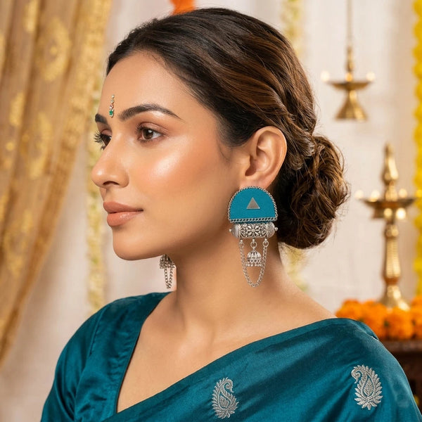 Teal Earrings - Front View | Samyak Fashion
