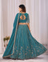 Teal Faux Georgette Lehenga Choli - Back View | Samyak Fashion