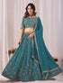 Teal Faux Georgette Lehenga Choli - Detail View | Samyak Fashion