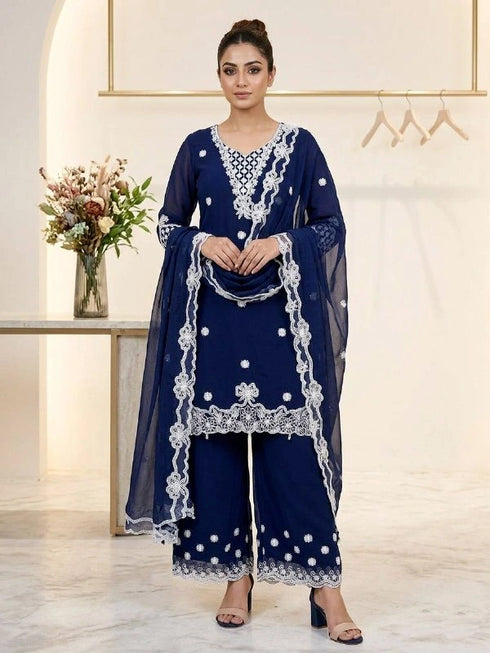 Teal Georgette Salwar Suit - Front View | Samyak Fashion