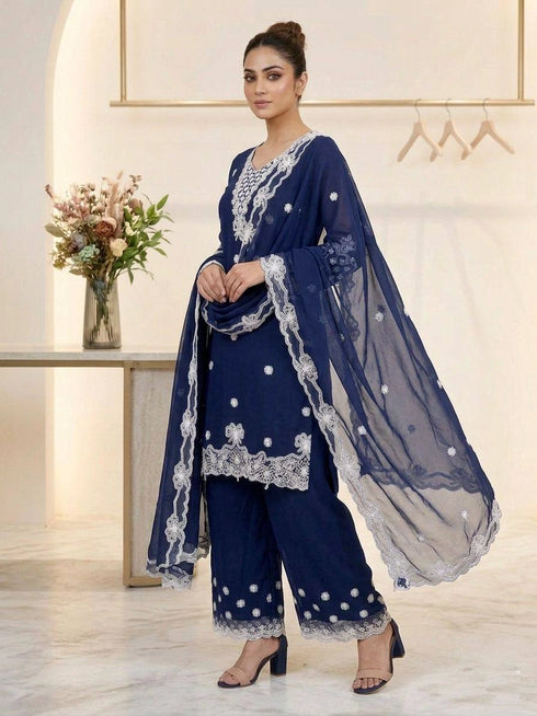 Teal Georgette Salwar Suit - Side View | Samyak Fashion