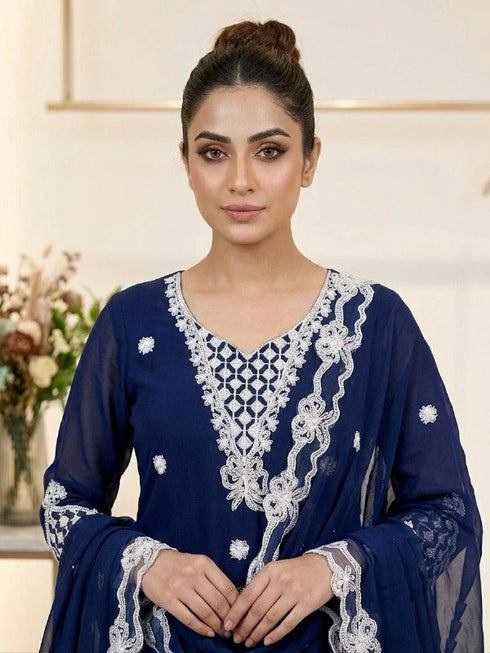 Teal Georgette Salwar Suit - Detail View | Samyak Fashion