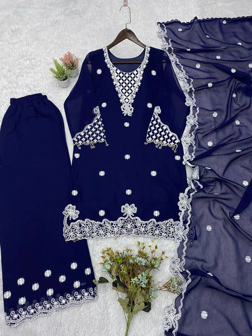 Teal Georgette Salwar Suit - Close-up View | Samyak Fashion