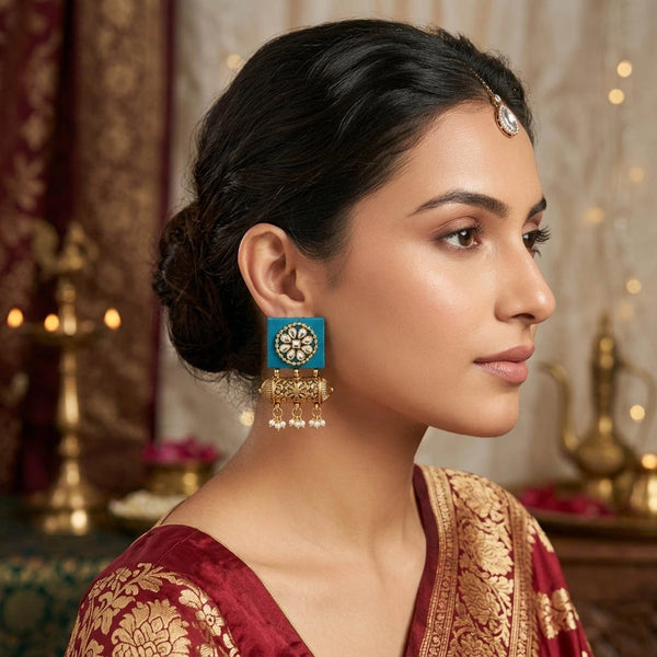 Teal Green Earrings - Front View | Samyak Fashion
