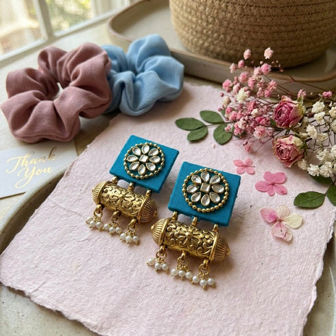 Teal Green Earrings - Back View | Samyak Fashion